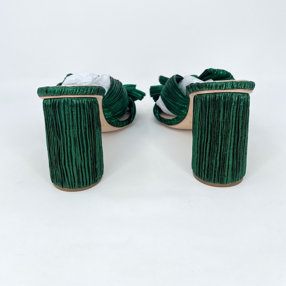 Loeffler Randall Penny Knot Mule High Heel in Pleated Metallic Emerald Green, 10 - Picture 5 of 10